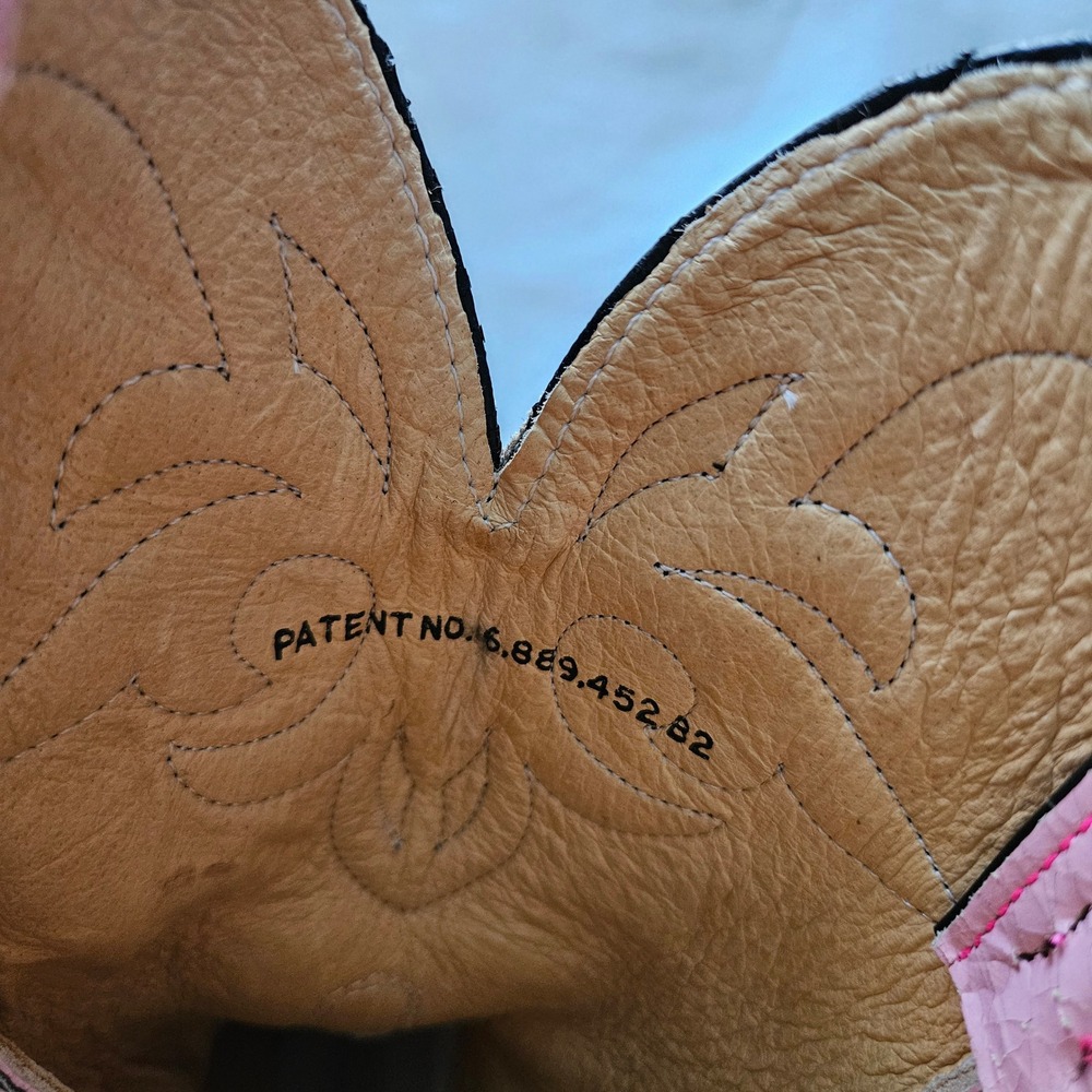 Justin Womens Pink Black Leather Western Cowboy Boots USA Made Size 7.5 B NEW - Picture 9 of 11